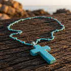Bohemian Turquoise Beaded Cross Pendant Necklace