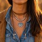 Boho Silver Turquoise Filigree Heart Necklace