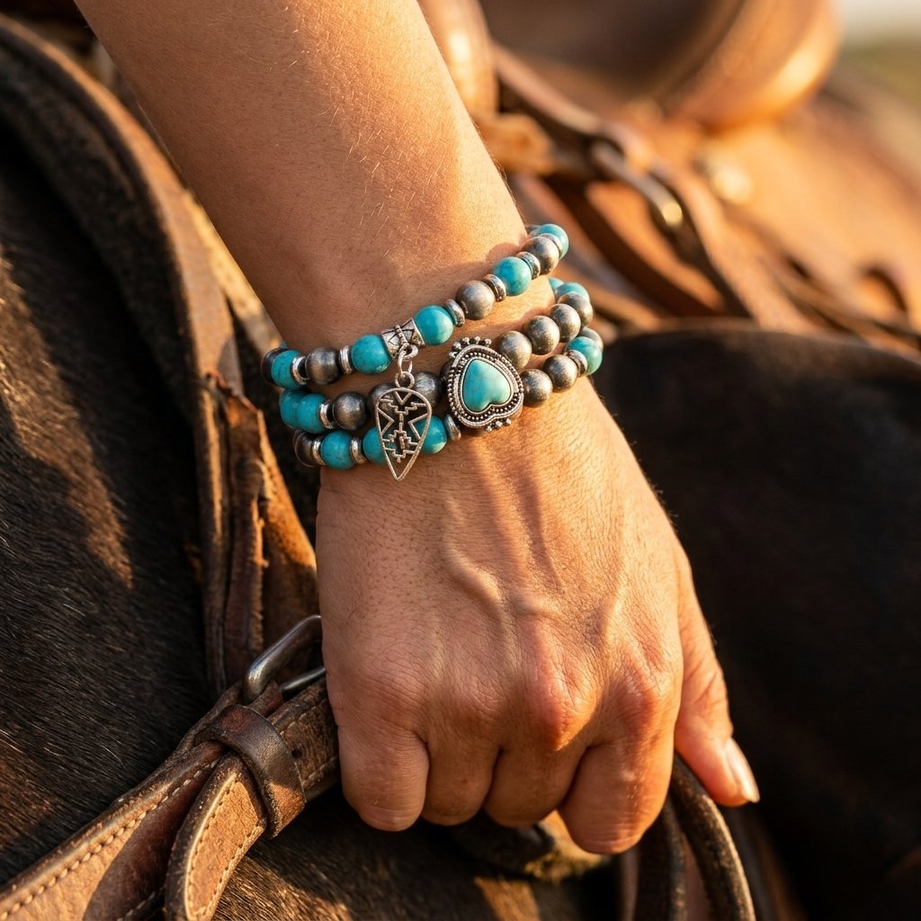 Boho Brass Turquoise Heart Charm Bracelet