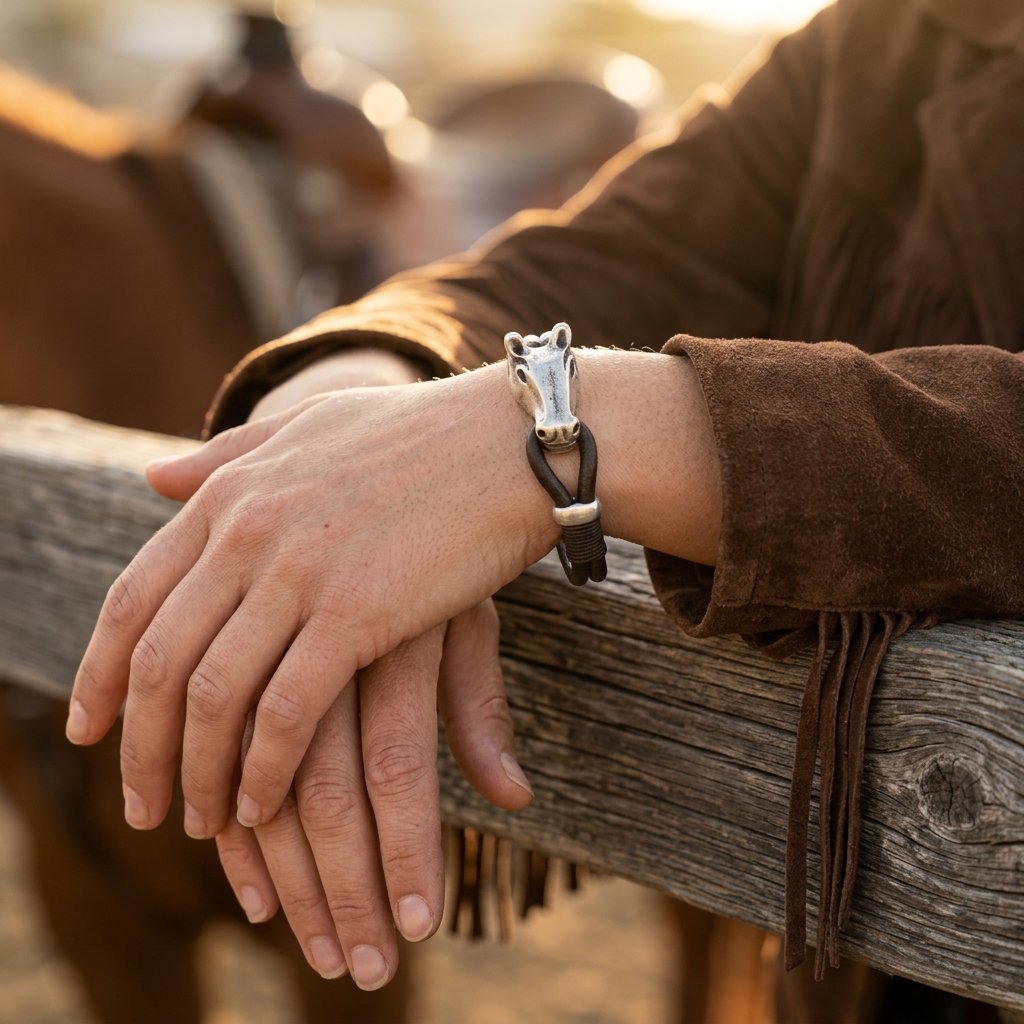 Vintage Silver Animal Head Leather Bracelet