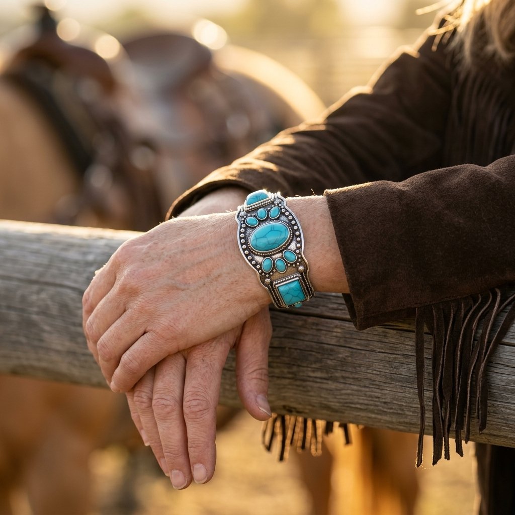 Boho Silver Turquoise Oval Bracelet