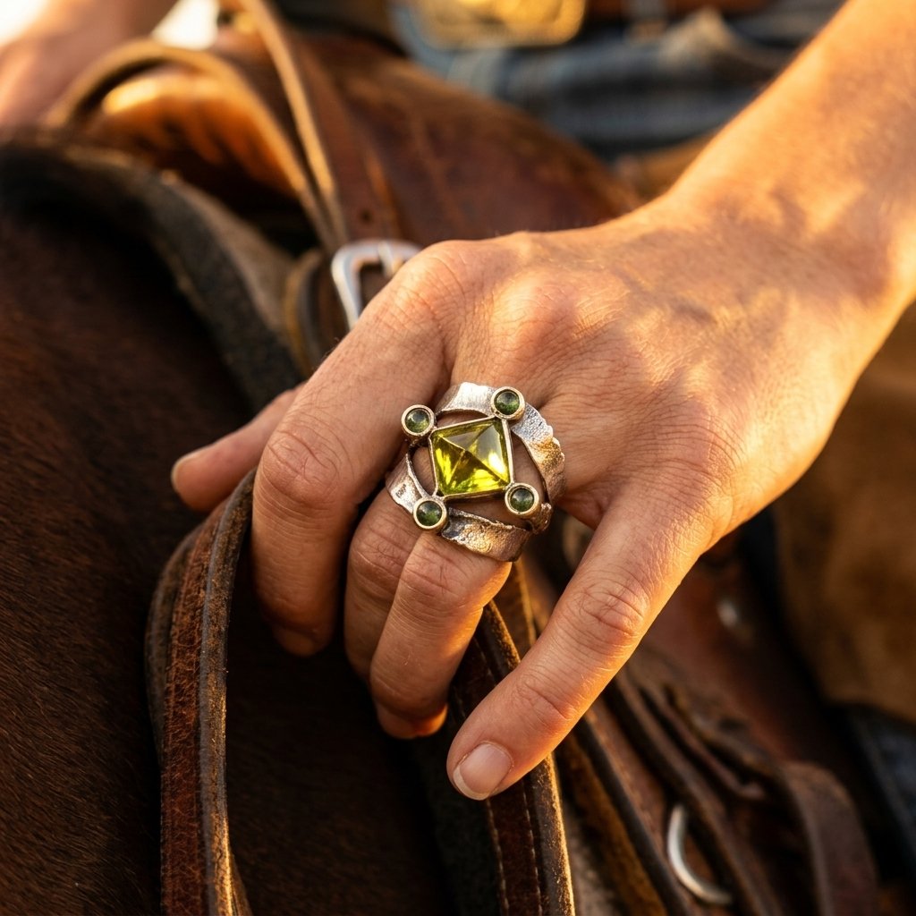 Vintage Gold Hammered Peridot Square Ring
