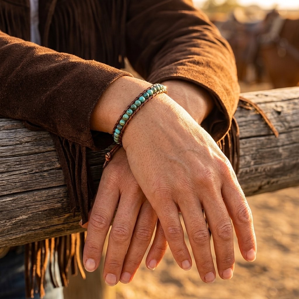 Boho Leather Turquoise Beaded Adjustable Bracelet