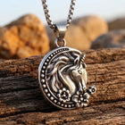 Vintage Silver Horse Floral Oval Necklace