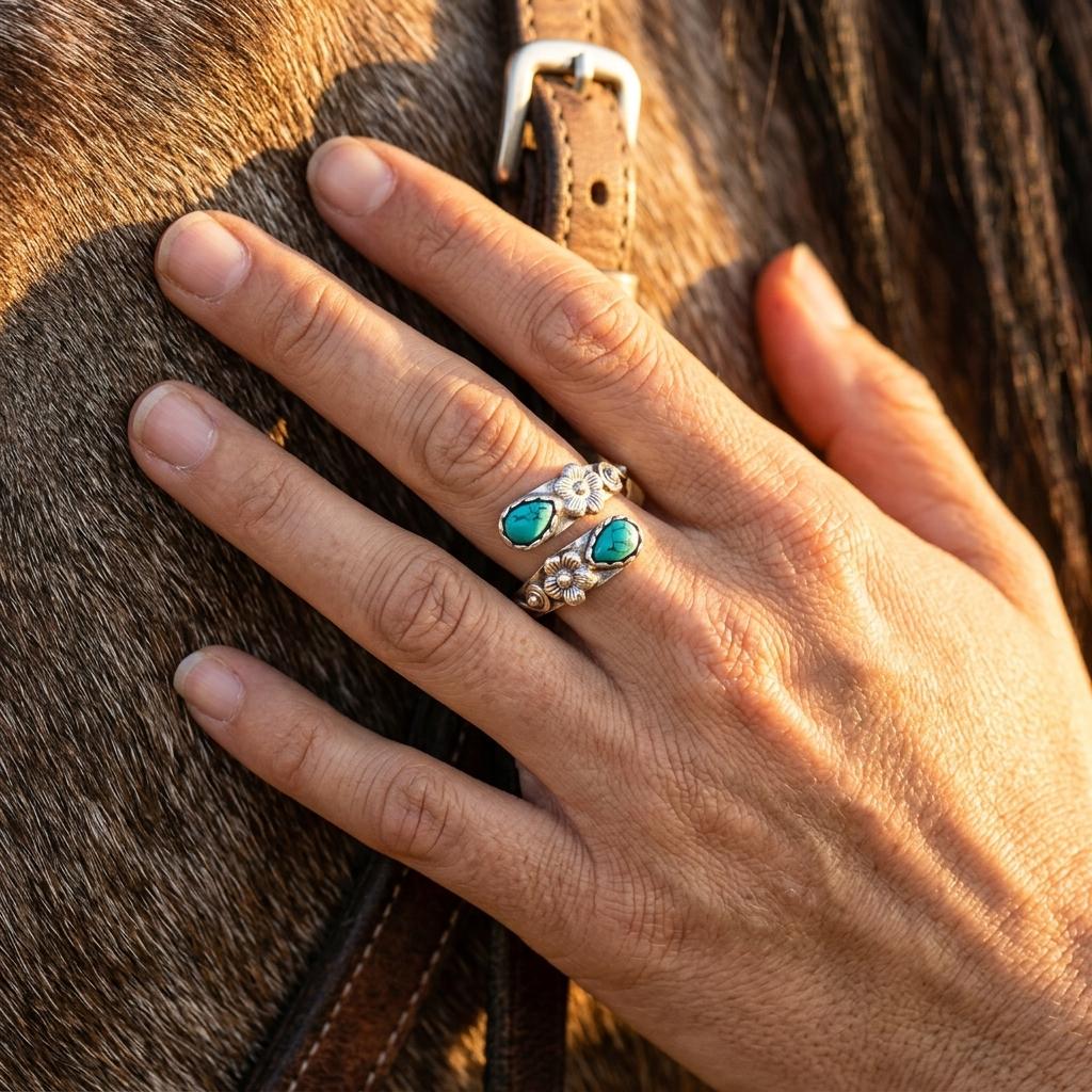 Boho Silver Turquoise Filigree Flower Ring