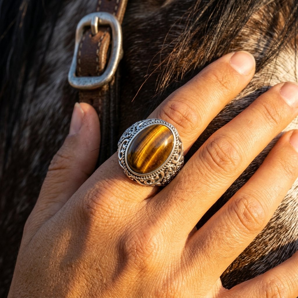 Vintage Silver Tiger Eye Oval Ring