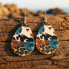 Western Cow Print Gold Geometric Drop Earrings