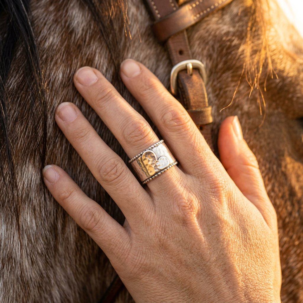 Hammered Silver Beaded Edge Wide Band Ring
