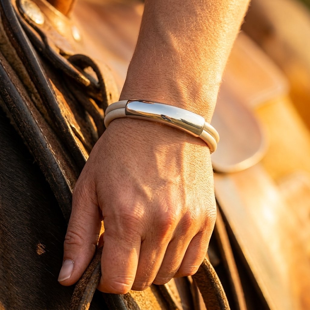 Cream Leather Stainless Steel Hook Bracelet
