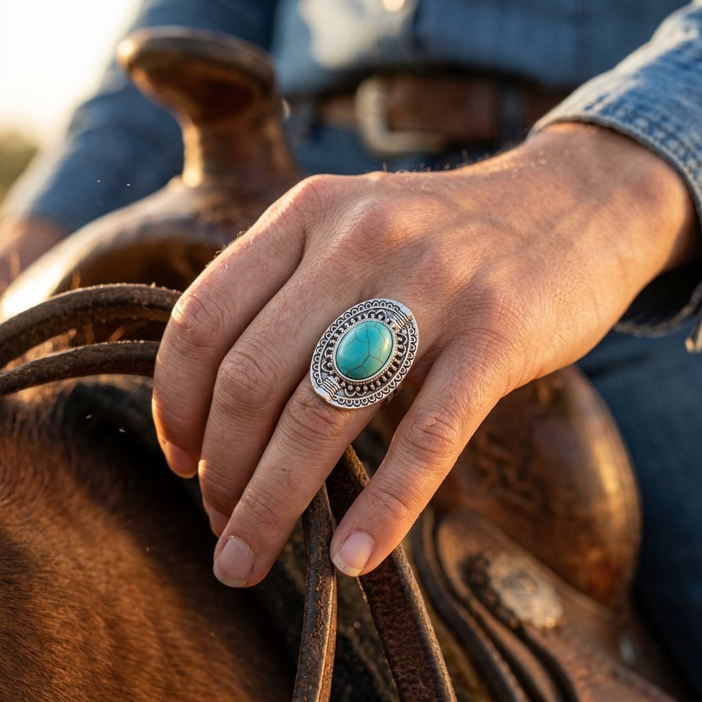 Boho Silver Turquoise Oval Ring