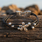 Boho Silver Flower Charm Cord Bracelet