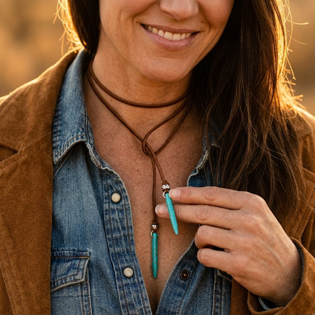 Boho Leather Turquoise Pendant Necklace