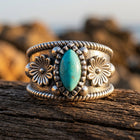 Vintage Bronze Turquoise Oval Flower Ring