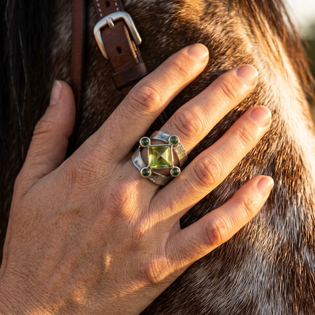 Vintage Gold Hammered Peridot Square Ring