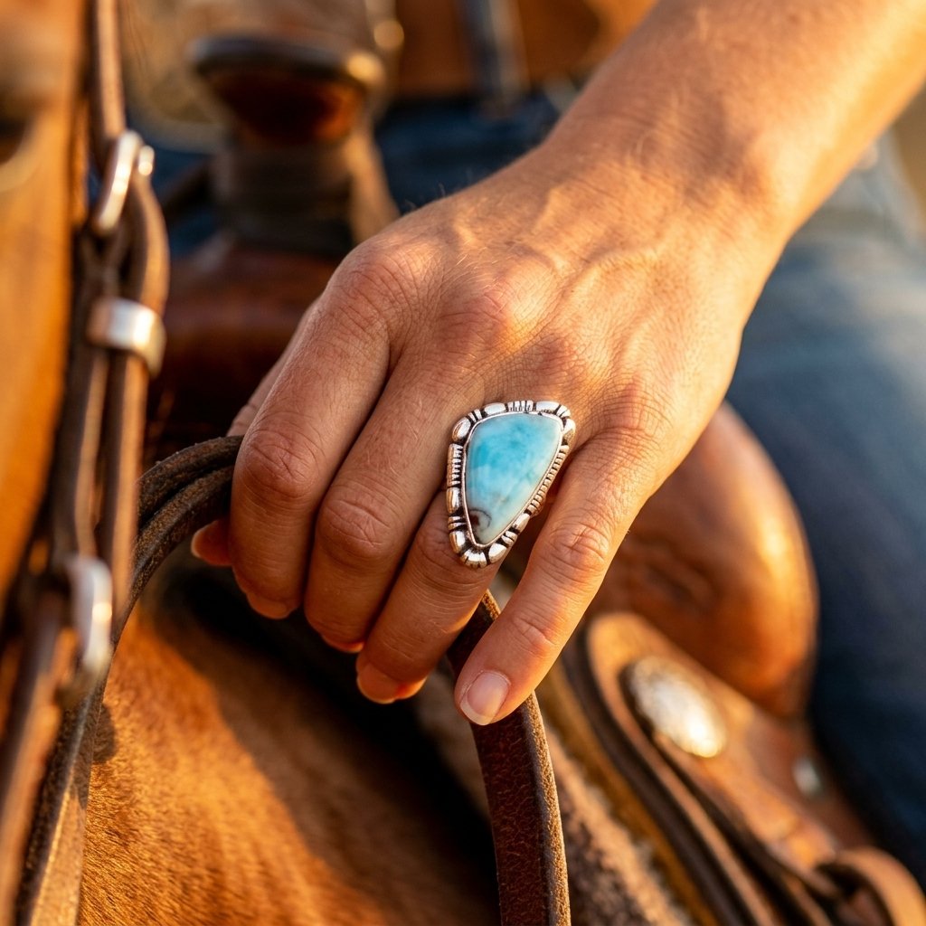 Vintage Silver Larimar Oval Ring