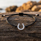Adjustable Black Cord Crystal Horseshoe Bracelet