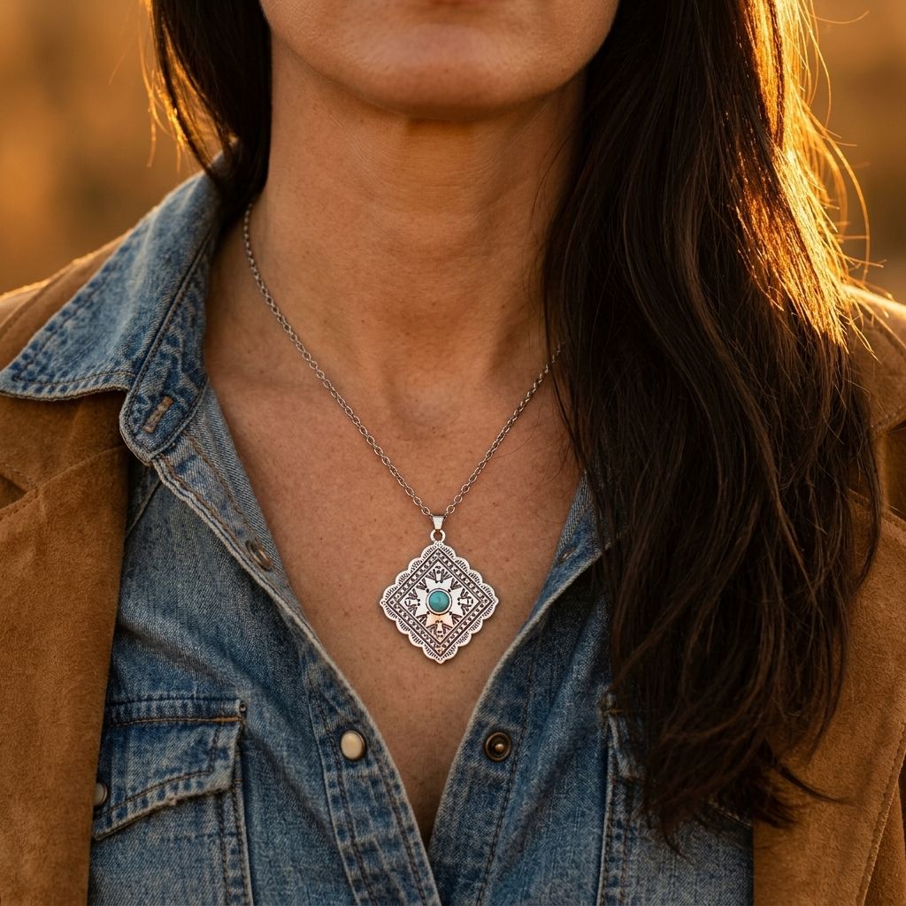 Boho Silver Turquoise Filigree Necklace