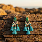 Bohemian Gold Green Tassel Diamond Earrings