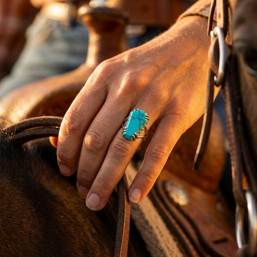 Boho Silver Turquoise Coffin Ring