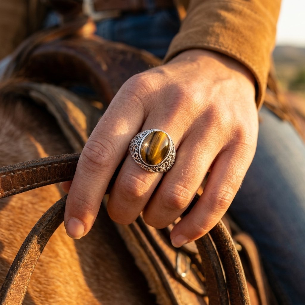 Vintage Silver Tiger Eye Oval Ring