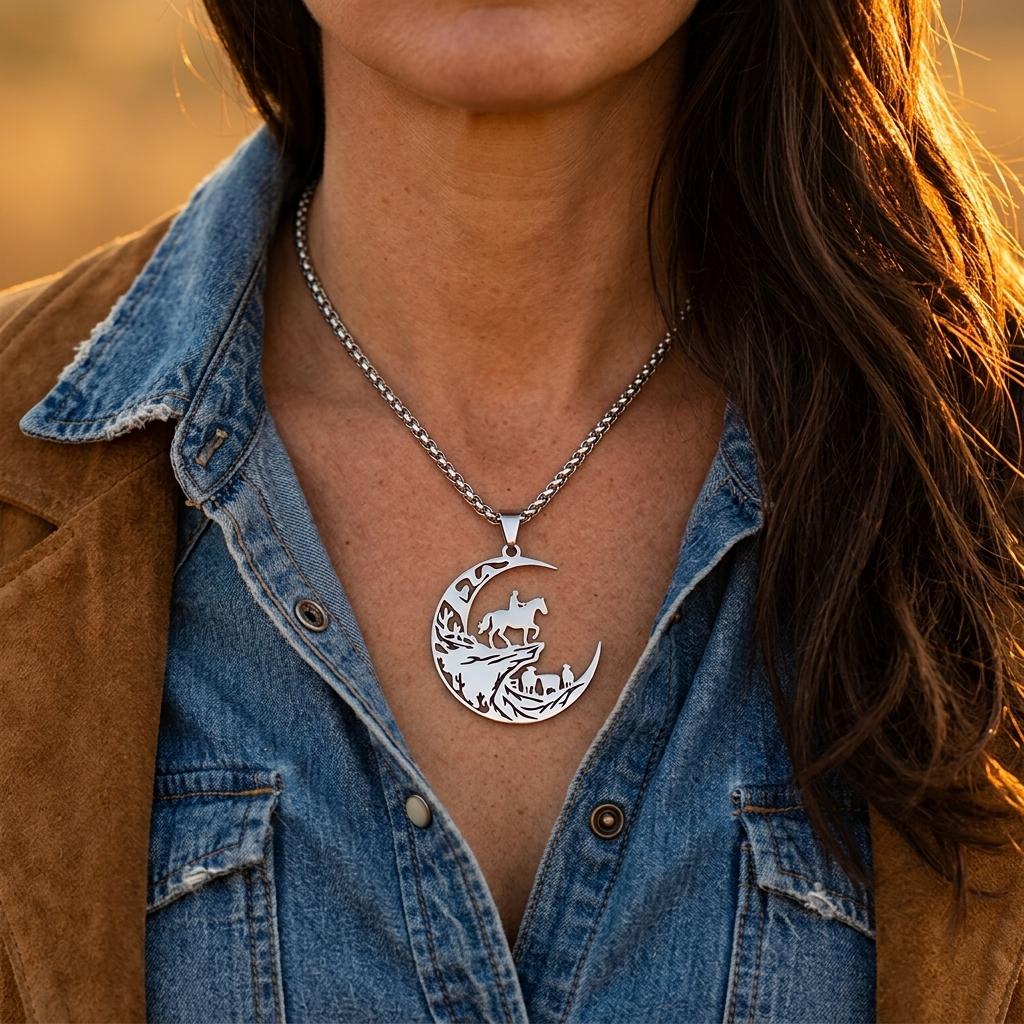 Celestial Silver Moon Horse Necklace