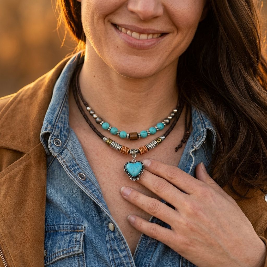 Boho Turquoise Heart Pendant Necklace