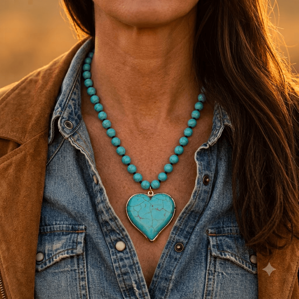 Turquoise Heart Pendant Beaded Necklace