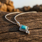 Boho Silver Turquoise Square Necklace