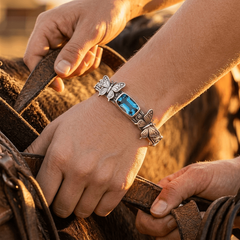 Bohemian Silver Butterfly Blue Stone Bracelet