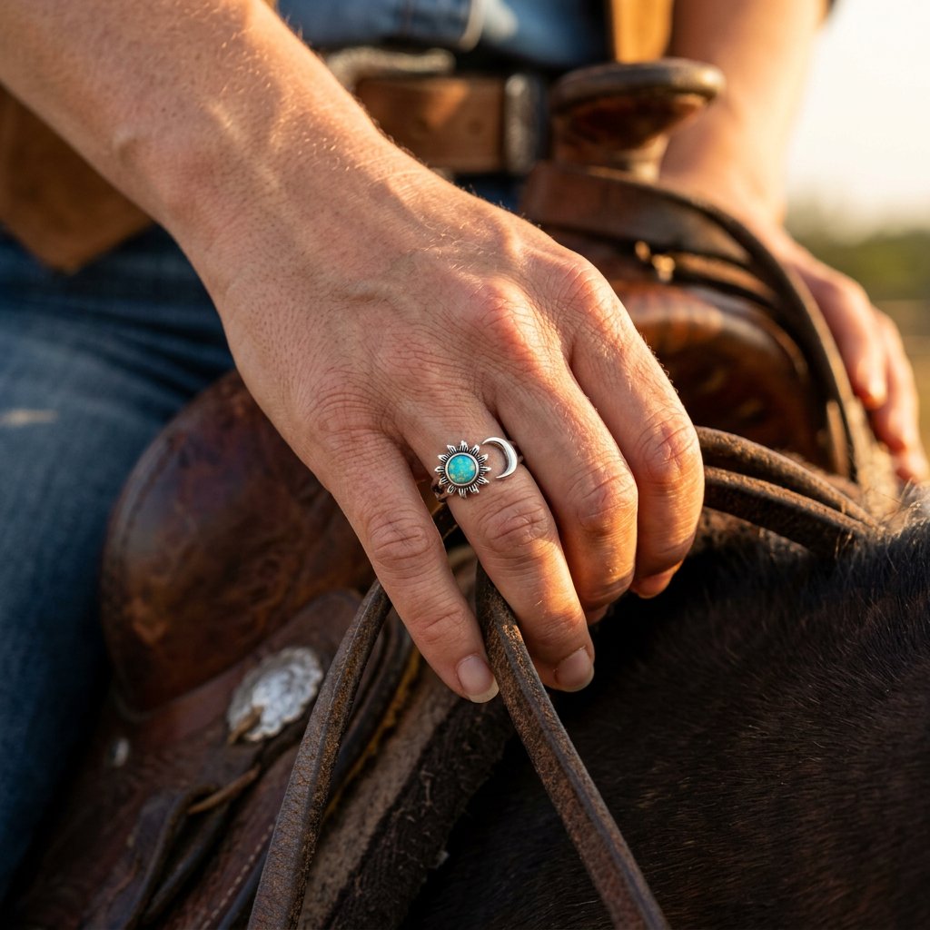 Celestial Silver Blue Opal Sun Moon Ring