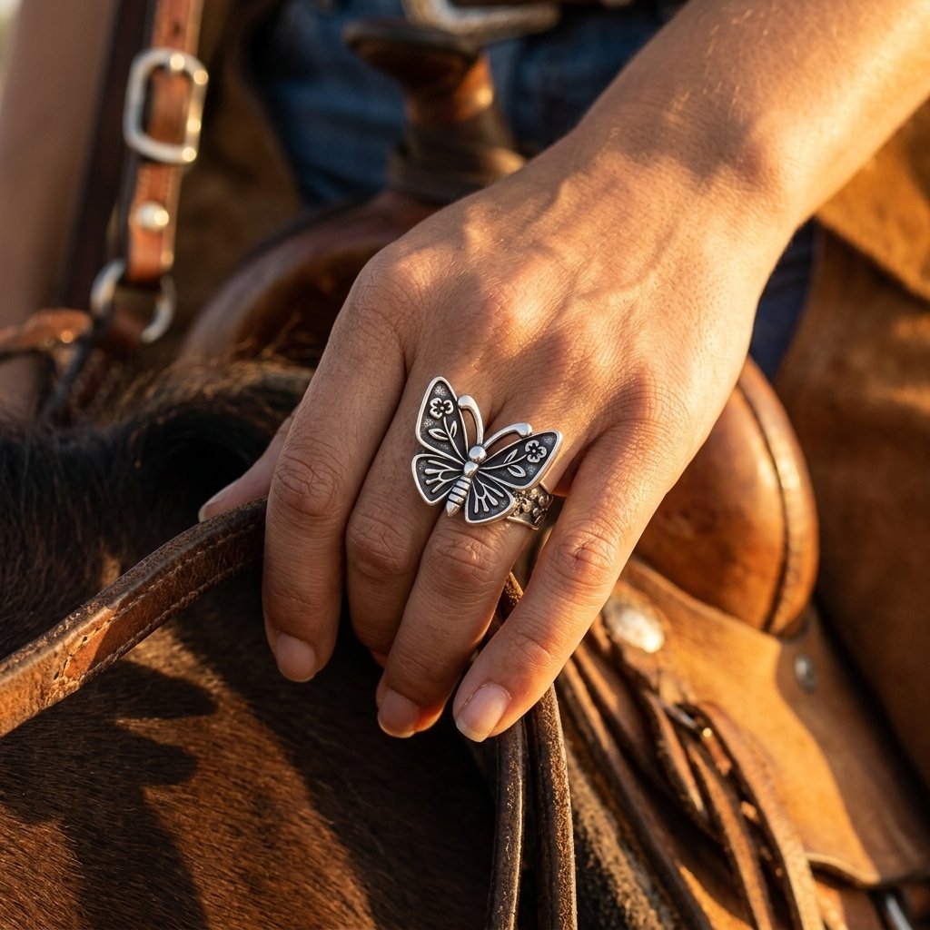 Vintage Silver Butterfly Floral Filigree Ring