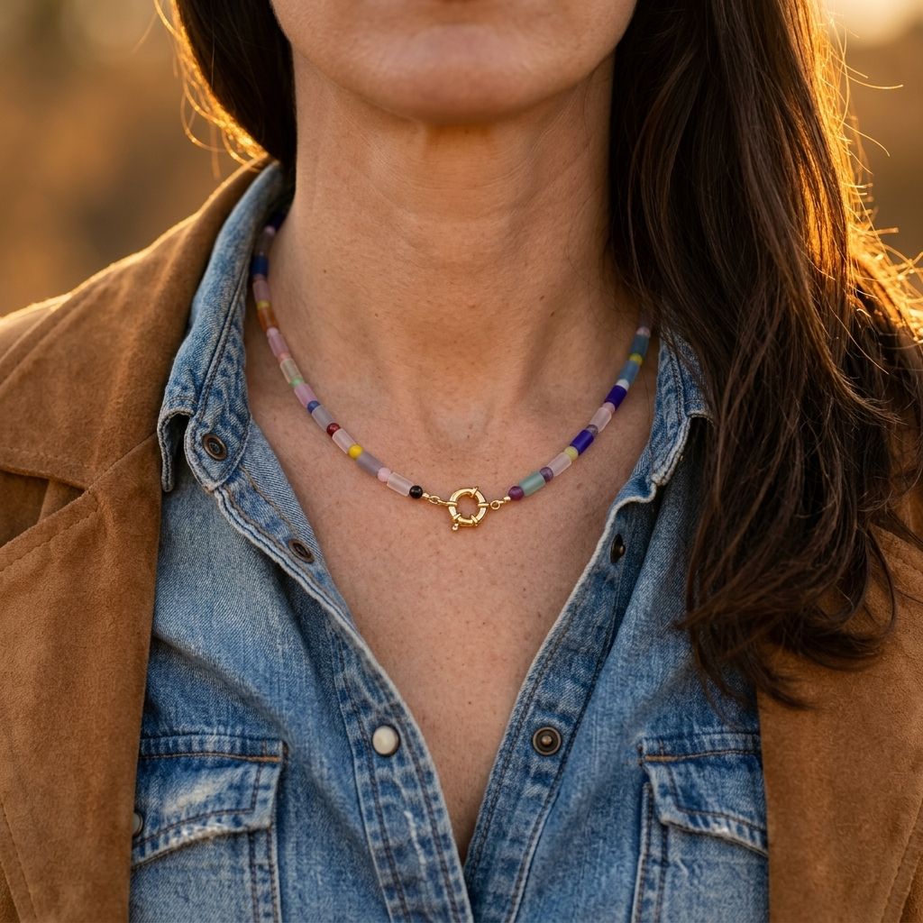 Bohemian Multi Taupe Beaded Minimalist Necklace