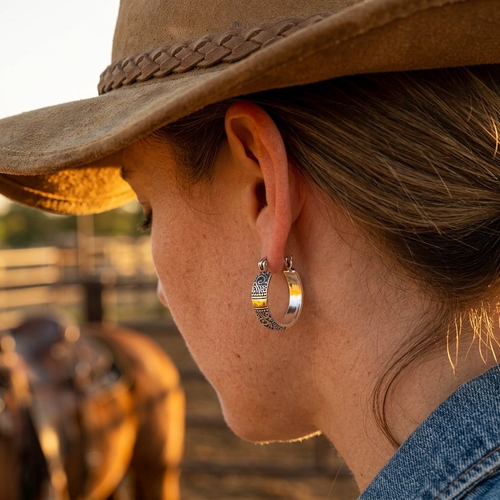 Frontier Two-Tone Engraved Huggie Earrings