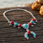 Boho Silver Turquoise Red Squash Necklace