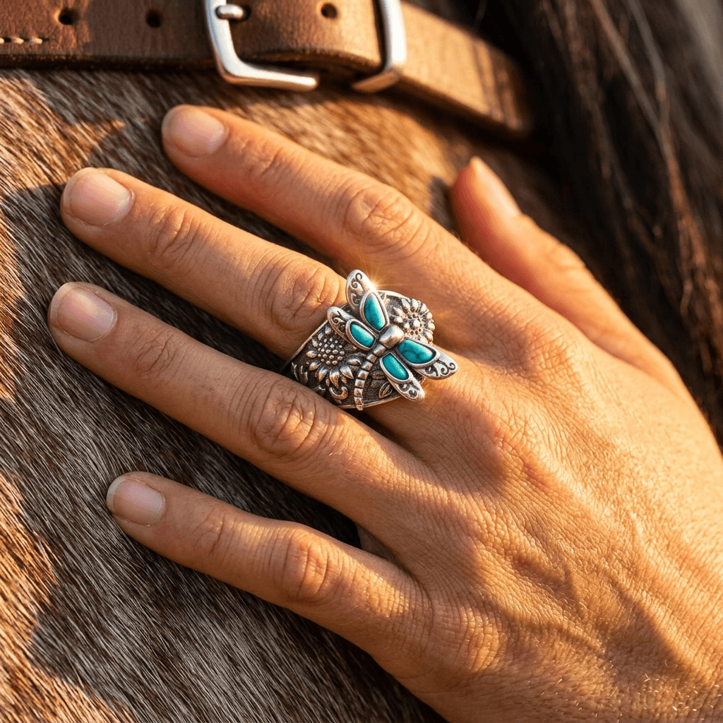 Vintage Silver Turquoise Dragonfly Statement Ring