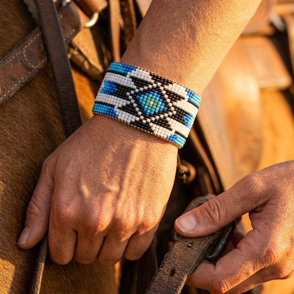 Bohemian Blue White Black Geometric Woven Bracelet