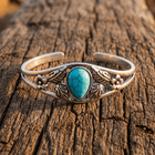 Silver Turquoise Open Statement Bracelet