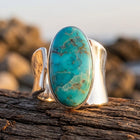 Boho Silver Turquoise Oval Band Ring