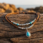 Boho Silver Turquoise Teardrop Pendant Necklace