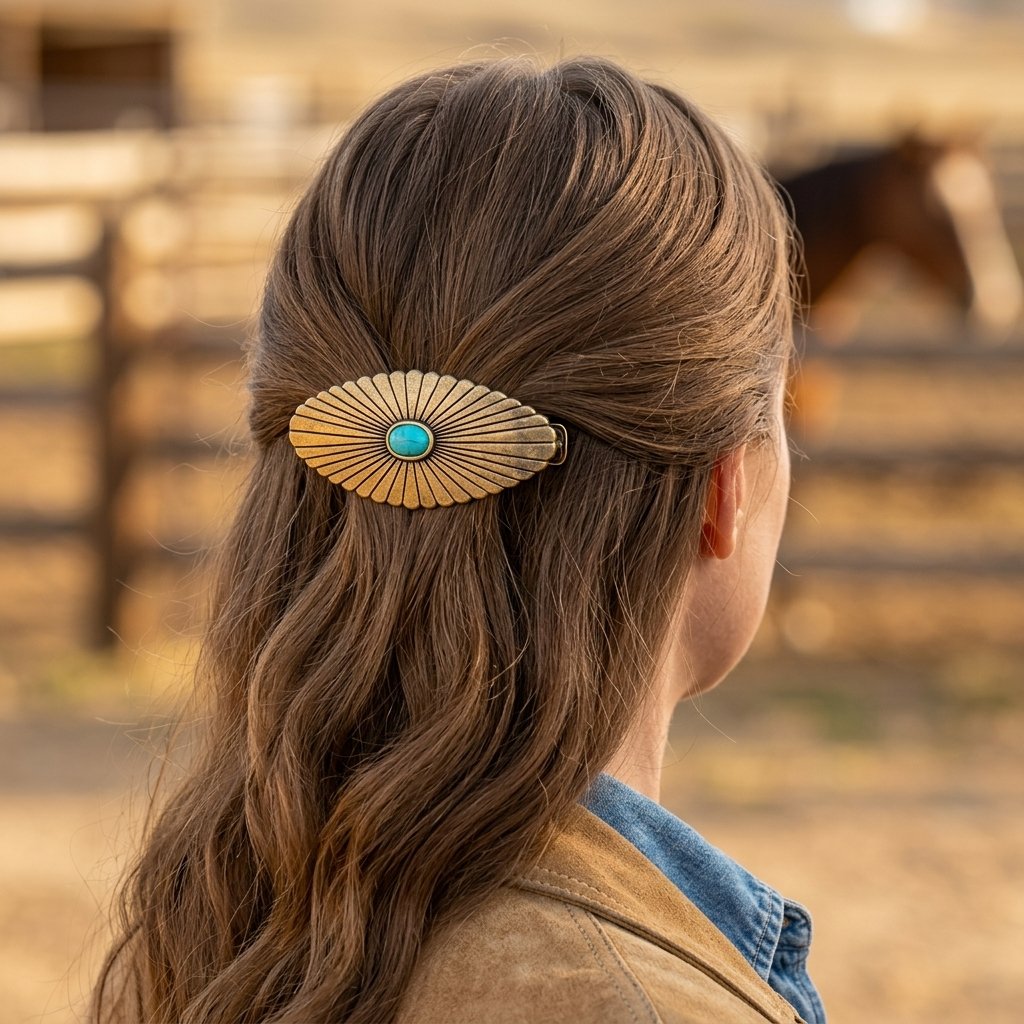 Vintage Gold Turquoise Sun Pattern Hair Clip