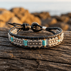 Vintage Green Turquoise Beaded Leather Bracelet
