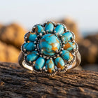 Boho Silver Turquoise Cluster Flower Ring