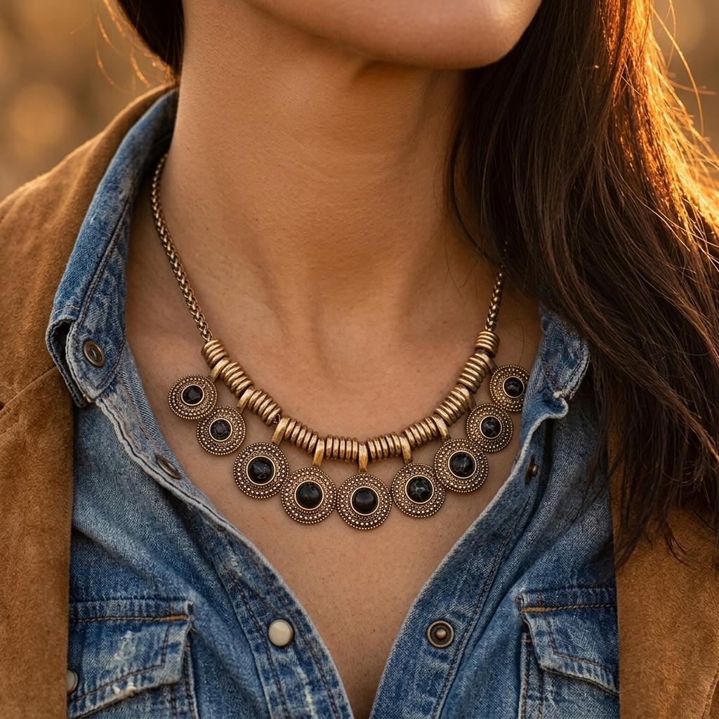 Vintage Gold Filigree Black Onyx Necklace