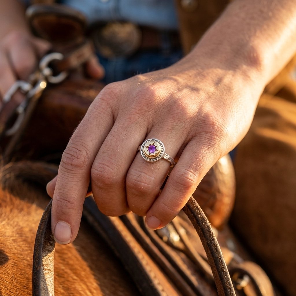 Vintage Gold Hammered Amethyst Star Ring