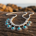 Vintage Turquoise Round Pendant Statement Necklace