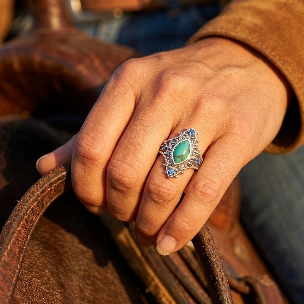 Boho Silver Turquoise Filigree Ring
