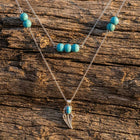 Boho Silver Turquoise Feather Wing Necklace