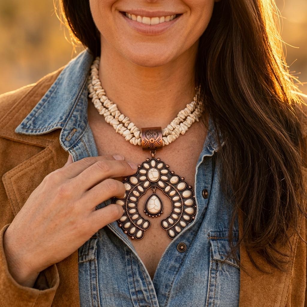 Boho Alloy Turquoise Inlay Necklace Earrings Set