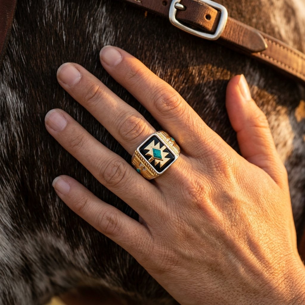 Southwestern Gold Turquoise Diamond Ring