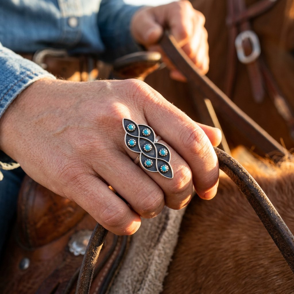Vintage Silver Turquoise Lattice Ring
